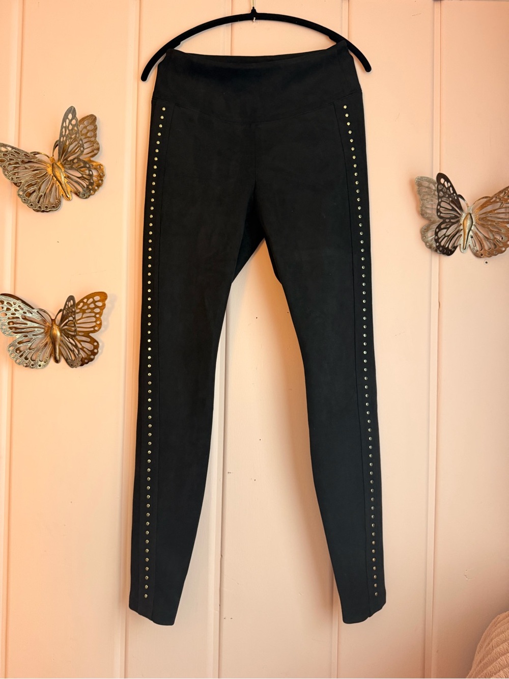 White House Black Market Black Runway Leggings with Gold Studs